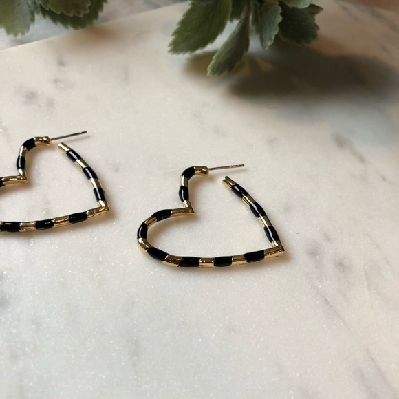 The Harriette - Black and Gold Banded Heart Hoops - Picture 3 of 4